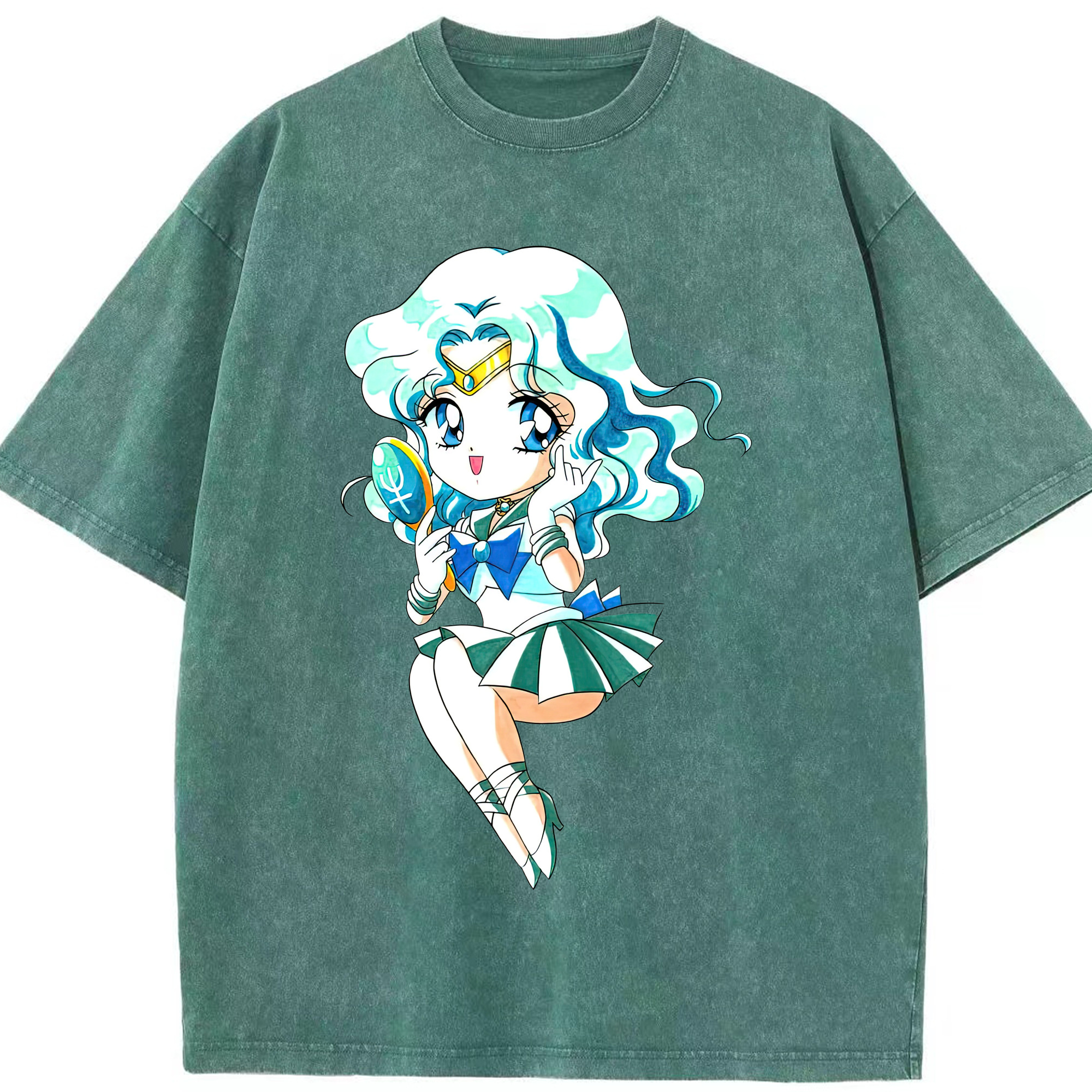 （画像用） 美少女戦士セーラームーン 海王 みちる（かいおう みちる） Sailor Moon Kaiou Michiru 綿100% ヴィンテージ風 半袖Tシャツ（フロントプリント）